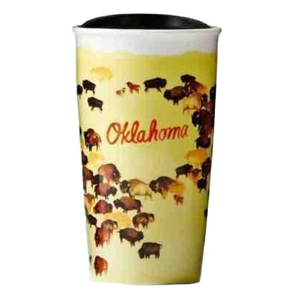 RARE STARBUCKS OKLAHOMA "BUFFALO ROAM" CERAMIC Double TUMBLER 12.4oz!! Brand New - Picture 2 of 7